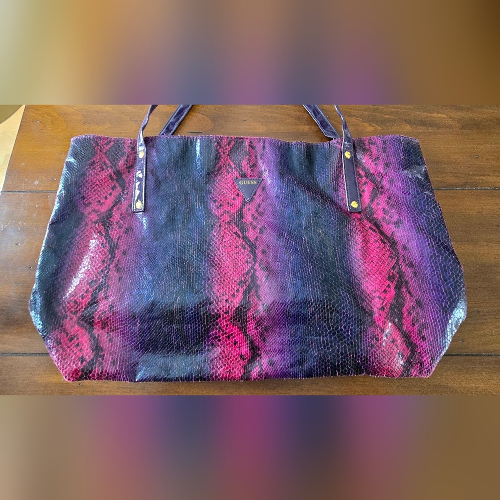 Free With Purchase Of A Purse GUESS Purple and Pink Snake Print Tote Bag